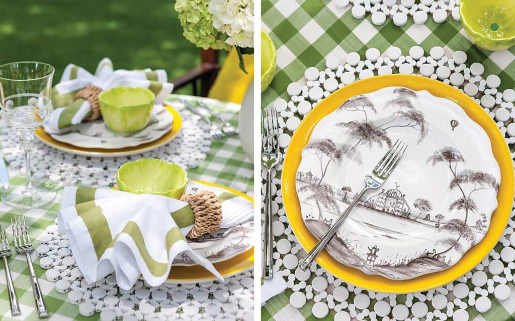 Yellow, green, and white tabletop decor