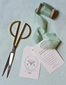 Holly incorporated a hand-drawn into the many elements of this couple's paper suite, including special tags for visiting guests' welcome bags.