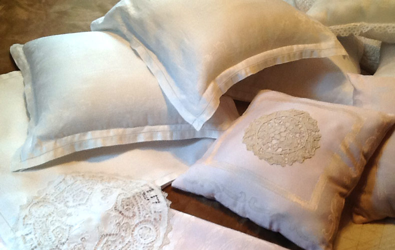Photo of DIY pillows made from heirloom napkins