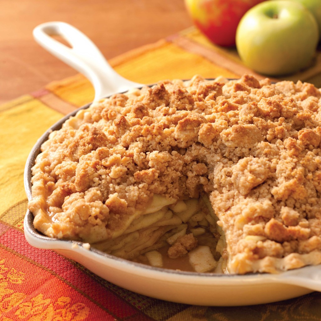 A photo of Skillet Apple and Walnut Crumble Pie