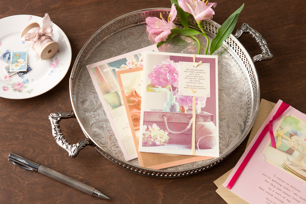 A picture of best-selling author Karen Kingsbury and daughter Kelsey Kupecky’s greeting card and gift line, Possibilities