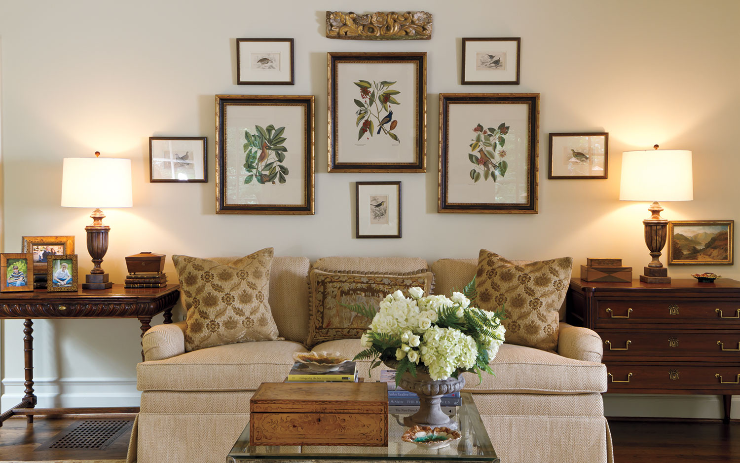 A picture of a formal living room wall grouping