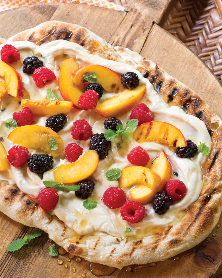A picture of Grilled Peach and Berry Dessert Pizza for a Father’s Day cookout