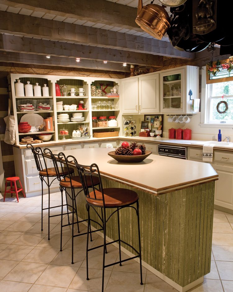 A picture of style and organization inspiration in a kitchen with open shelving 