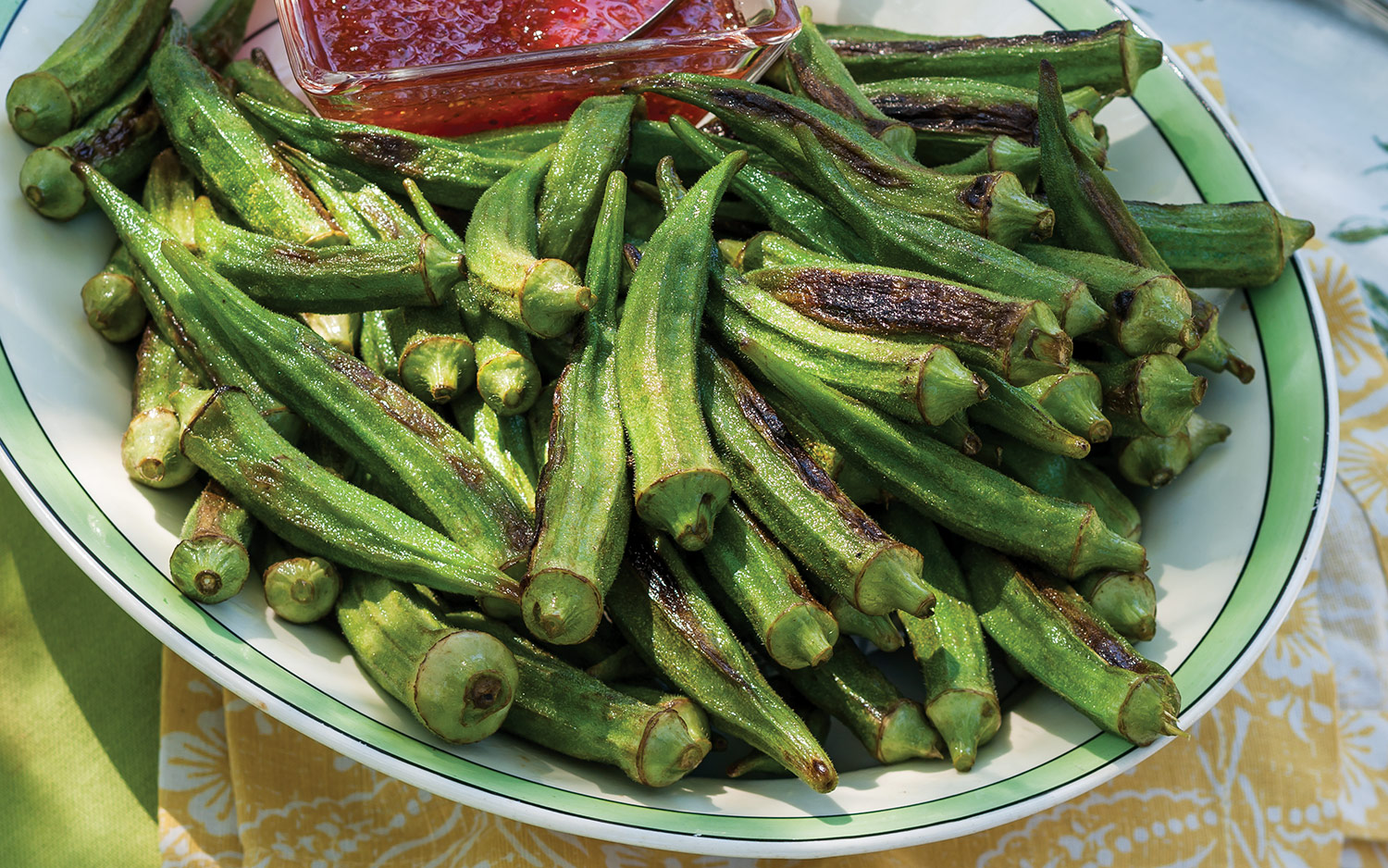 Roasted Okra with Pepper Jelly Sauce