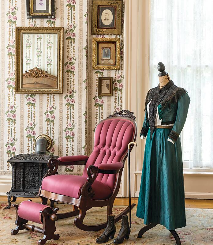 Antique rocking chair and dress at Riverview at Hobson Grove