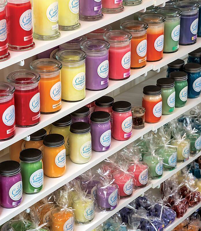 Hand-poured candles in all colors of the rainbow