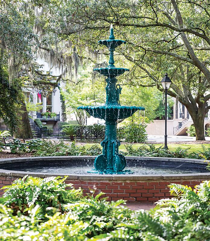 Green-patina fountain in Savannah, Georgia