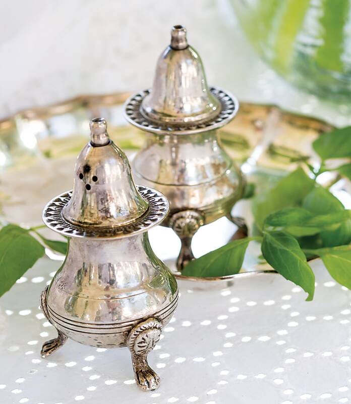 Heirloom silver salt and pepper shakers