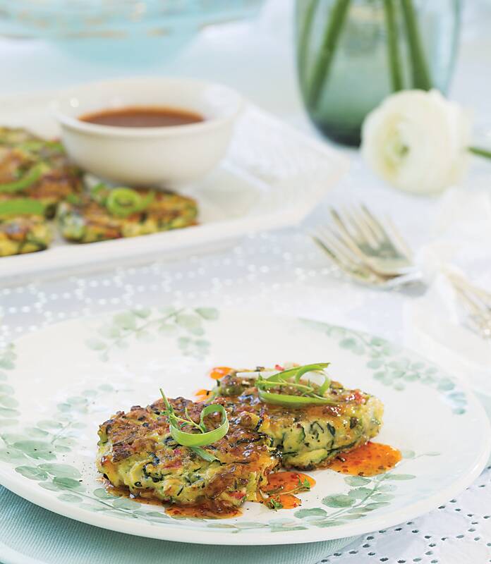 Zucchini-Onion Pancakes with Pepper Jelly Sauce