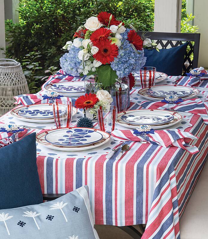 Tabletop decorated with red, white, and blue accents