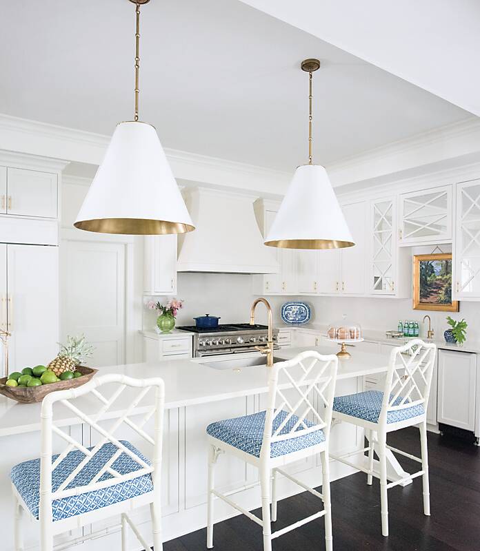 White kitchen with light blue accents