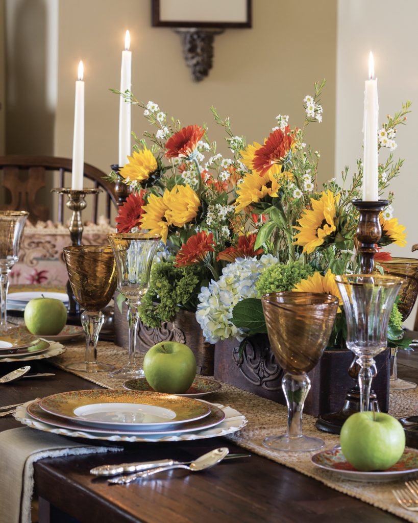 Picking Apples tablescape with sunflowers