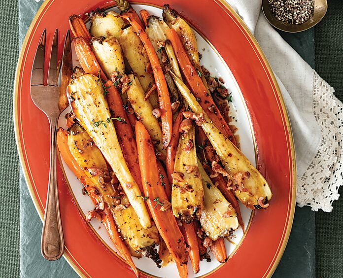 Roasted Carrots and Parsnips with Bacon and Molasses