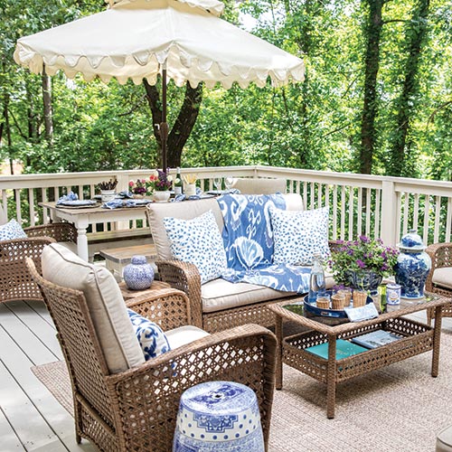 Outdoor blue and white porch